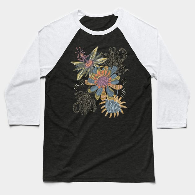 Moody Moody Flowers Baseball T-Shirt by Valentina Harper